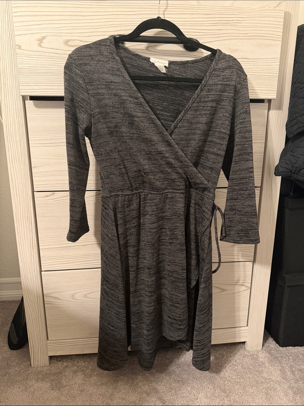 Full Tilt Charcoal Wrap Long-Sleeve Dress